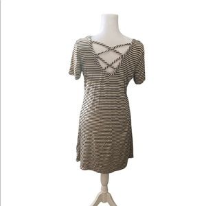 Olivia Rae Black and White Striped Criss Cross Back Short Shirt Dress Medium